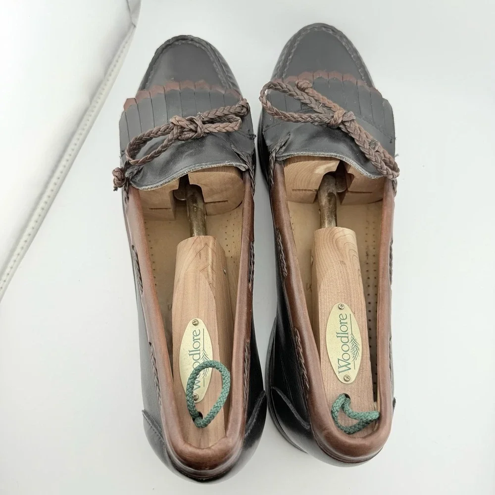 Allen Edmonds Woodstock Loafers 10.5B Black Brown Excellent Kiltie Leather 47212